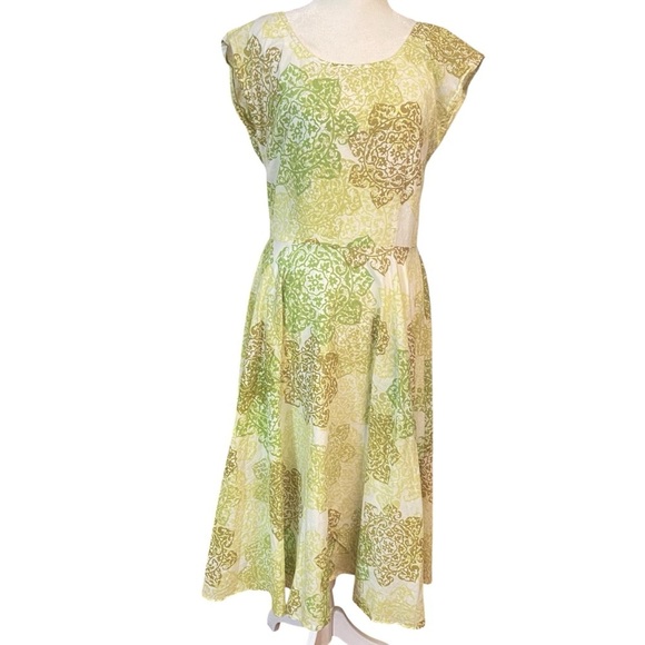 Coldwater Creek Fit & Flare MIDI Dress Size 8 Yellow Green Spring Church Office - Picture 2 of 8